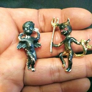 Vintage angel and devil brooches